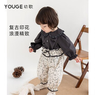 幼歌（YOUGE）【JUJU花園 溫暖磨毛】 嬰幼兒法式復古碎花背帶褲 百搭米 120 cm