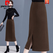 皮爾卡丹（pierre cardin）秋冬季半身裙女加厚毛呢裙子2023新款秋款中長款高個子直筒冬裙子 咖啡色 【過膝長裙】 S 26