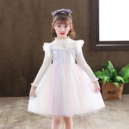 森葩女童連衣裙秋冬中大童韓版加絨加厚公主洋氣時(shí)髦拜年裙子兒童春裝 白色 838【不加絨】 140(建議身高135左右)