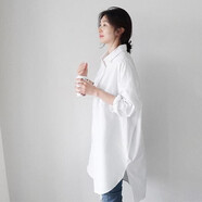 香愛(ài)蜜 襯衫女2024春秋新款韓版寬松中長(zhǎng)款條紋長(zhǎng)袖襯衫女顯瘦襯衣外套 白色 L