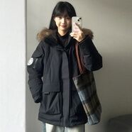 林羽森寬松派克服工裝羽絨棉服女2025冬季新款大毛領(lǐng)中長(zhǎng)款加厚棉衣外套 黑色 L 推薦110-130斤