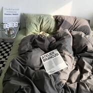 南極人（Nanjiren）床上四件套+被子被芯+枕頭被套床單單人學(xué)生宿舍雙人家用床笠 雙拼-深灰抹茶 床單款 單人床五件套【被子5斤+枕頭