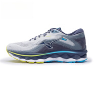 美津濃（MIZUNO）WAVE SKY 723年運動鞋男跑步鞋透氣緩震回彈跑鞋厚底耐磨 01/藍灰色/白色/熒光黃 39