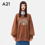 A21新款2023炸街女裝翻領(lǐng)拼接感美式復(fù)古拉鏈設(shè)計感寬松衛(wèi)衣ins潮 啡色 L