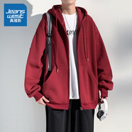 真維斯（JEANSWEST）秋冬季開衫連帽衛(wèi)衣男士冬季外套休閑百搭寬松加絨加厚夾克打底衫 酒紅【常規(guī)】 S【建議90-115斤】