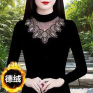 Lauaird300斤胖MM加大碼秋冬季中國風(fēng)德絨蕾絲半高領(lǐng)t恤打底衫遮肉保暖衣 662 高質(zhì)德絨 5XL 建議161-180斤