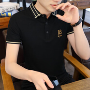 歐玫緹夏季潮流冰絲翻領(lǐng)男裝體恤POLO衫男士2025新款有帶領(lǐng)短袖男上衣 QDT-717D黑色 3XL （160-175斤）