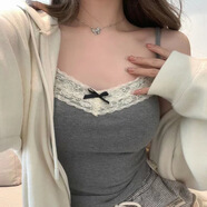 妙奕嘉蕾絲吊帶背心女夏季新款帶胸墊可外穿內(nèi)搭無袖打底衫純欲辣妹上衣 胸前小蝴蝶結(jié)蕾絲吊帶【灰色】