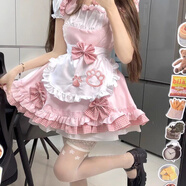 洛可可可愛學(xué)生軟妹cos短款女仆裝lolita連衣裙洛麗塔可愛女傭貓咪 粉色+頭飾 L