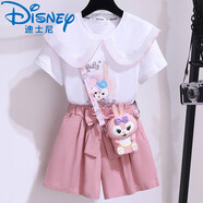 迪士尼（Disney）洋氣星黛露棉女童夏季短袖短褲套裝女童兒童網(wǎng)紅薄款兩件套裝 粉紅色  套裝+包包 170 身高160-170厘米內(nèi)