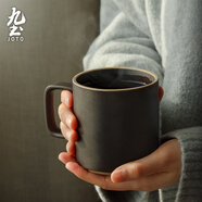 九土 手工日式復古粗陶咖啡杯陶瓷杯子情侶對杯家用馬克杯辦公室茶杯 經(jīng)典黑(可定制寫字)