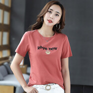 谷卓詩(shī) 字母繡花短袖T恤女夏裝新款圓領(lǐng)修身休閑時(shí)尚半袖體恤衫棉質(zhì)上衣 磚紅色 3XL （130-140斤）