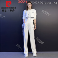 皮爾卡丹（pierre cardin）歐貨休閑運動套裝女春秋2023年新款時尚洋氣闊腿褲三件套套裝減齡 白色外衣+上衣+褲子(三件套套裝) S碼(100斤以內(nèi))
