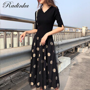 Radinka2025春秋新款中袖連衣裙女波點網(wǎng)紗收腰顯瘦假兩件針織裙ORM 波點中袖 M