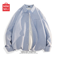 名創(chuàng)優(yōu)品（MINISO）格子襯衫男2025復(fù)古休閑長(zhǎng)袖外套大碼日系vintage潮牌工裝襯衣男 【牛津紡條紋】藍(lán)白條 60%棉 40%滌綸 L 175(30天質(zhì)量問(wèn)題全額退)