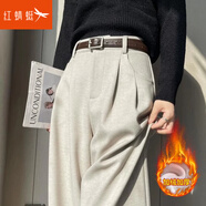 紅蜻蜓休閑褲女2025年秋季新款女裝加絨毛呢闊腿直筒西裝女士長(cháng)褲子女 燕麥杏色長(cháng)褲款-加絨 L