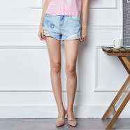 艾格2024夏春新款女裝休閑時(shí)尚百搭破洞牛仔短褲女褲Z20 淺藍色 36S