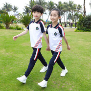 曼佳爾小學生校服夏季套裝男女童英倫學院風團體服兒童班服幼兒園園服 白色單T恤 吊牌160碼適合身高145-150cm