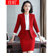 佳昭職業(yè)裝女裝套裝小西裝女士冬新款紅色短外套正裝西服上衣秋裝美容院空姐制服工作服播音主持藝考 單件大紅色西裝 L