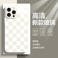 美十美分（MSMF）新款棋盤格蘋果手機殼硅膠軟邊鋼化玻璃硬殼防摔鏡頭全包簡約風個性潮流網(wǎng)紅適用男女款保護套 【玻璃古董白】棋盤1-BL472Y 華為/榮耀/小米/紅米/OPPO/VIVO聯(lián)系客服