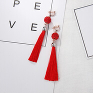 皕寶樓中國風(fēng)氣質(zhì)復古漢服古風(fēng)耳夾 中國結紅色長(cháng)款流蘇 婚慶耳飾女 圓球  耳夾