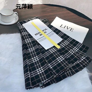百褶裙女半身裙子 格子百褶裙女2022春夏新款a字高腰半身裙顯瘦學(xué)生jk格裙黑色短裙 黑色 6855黑色 L 100-109斤