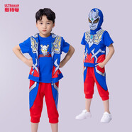 甜見(jiàn)童裝賽羅奧特曼衣服男童夏季運動(dòng)套裝奧特曼服裝兒童三件套帶鏡片 賽羅眼鏡款夏裝三件套 120