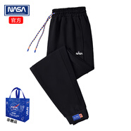 NASAR-FARM休閑褲男加絨加厚冬季情侶款純棉灰色褲子寬松小腳褲運動(dòng)衛九分褲 02-春秋款-黑色 2XL （140-155斤）