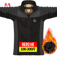 悉東（XIDONG）男士搖粒絨外套加絨加厚開(kāi)衫秋冬保暖戶(hù)外寬松大碼夾克男 黑色拼接 2XL【建議115-130斤】