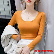 口旋打底T恤螺紋打底衫女長(cháng)袖色內搭緊身低瓴上衣春秋新款修身百搭u瓴 u南瓜橘 【933#螺紋打底衫】-女可外穿打底衫 M -【80-95斤】-女可外穿打底衫
