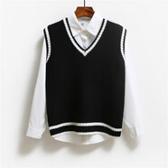 蘭威費雷韓版春裝短款無(wú)袖上衣針織衫領(lǐng)毛線(xiàn)衣學(xué)院風(fēng)馬甲女背心學(xué)生 黑色 單件毛衣 L