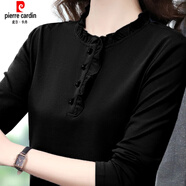 皮爾卡丹（pierre cardin）德絨半高領(lǐng)打底衫女秋冬韓版長袖百搭修身洋氣中年蕾絲上衣女時尚 8032 黑色 4XL 建議145-160斤