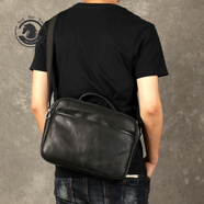 ANDSEEYOU品牌 單肩包男 時(shí)尚男士小手提包 頭層牛皮斜挎包 韓版簡(jiǎn)約郵差背包 橫款商務(wù)通勤包 黑色