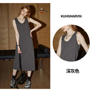 庫(kù)恩瑪維純色吊帶連衣裙女裝2024年夏季新款T恤式寬松無(wú)袖吊帶裙K55068 深灰色 M
