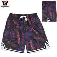 TriplewiN 運(yùn)動跑步籃球褲健身透氣速干潮流訓(xùn)練五分褲復(fù)古寬松大碼短褲 3005運(yùn)動休閑褲 紫紅羽毛 L 適合175-180CM70-75KG