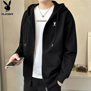 花花公子（PLAYBOY）衛(wèi)衣男開(kāi)衫男士外套男裝秋冬季休閑寬松潮流上衣服 黑色 L