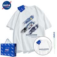 NASALIKE聯名短袖t恤男士夏季哆啦夢星空女寬松休閑情侶服半袖上衣體恤衫 涂鴉【T11純棉】短袖 白色 2XL 【建議125-140斤】