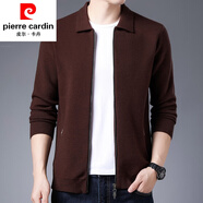 皮爾卡丹（pierre cardin）毛衣外套男士開(kāi)衫拉鏈翻領(lǐng)針織休閑寬松上衣純色有口袋男裝秋冬潮 焦糖 M 165
