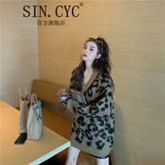 SIN.CYC女裝毛衣女寬松外穿豹紋寬松毛線(xiàn)衣女法式慵懶風(fēng)毛衣中長(zhǎng)款潮 圖片色 均碼