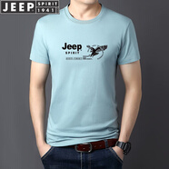 JEEP SPIRIT吉普短袖T恤上衣男夏季新款體恤大碼胖子商務(wù)休閑中青年運動(dòng) 211淺藍色 6XL (215斤-230斤)