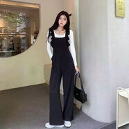 熙敘晨 背帶褲女大碼2022秋款胖mm垂感顯瘦百搭寬松直筒休閑連體褲套裝 白色長(cháng)袖上衣【單件】 M 建議80-100斤