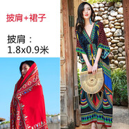 花九卿適合新疆旅游拍照的衣服民族風棉綢云南麗江泰國長海邊度假沙灘女 披肩+綠色9028 XL