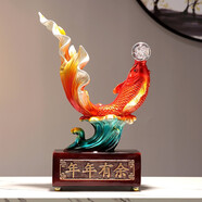 年年有余鯉魚新中式喬遷之喜搬家禮物客廳酒柜玄關(guān)工藝品擺件 紅木底座如魚得水