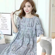 綾庭鷹夏季新款孕婦裝中長(cháng)款t恤女短袖韓版寬松遮肚子小個(gè)子連衣裙 藍色+可調節灰托腹三分褲【套裝 L【100-120斤】