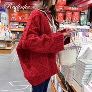 Radinka2024秋冬新款很仙的毛衣女蝙蝠袖中長款顯瘦開衫寬松外套YYS 酒紅 XL建議120-135斤