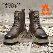 保羅騎士（PALMPOLO）男靴2023秋冬新款馬丁靴真皮男短靴高幫皮鞋英倫風(fēng)工裝靴 卡其色絨里 40