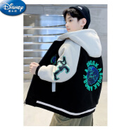 迪士尼（Disney）男童外套冬款2025新款中大童冬款裝兒童棒球棉服連帽夾克潮 黑色冬款加棉 170
