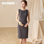 ROEYSHOUSE羅衣純色連衣裙女春夏新款簡約無袖知性修身OL中長裙子01790 灰色 S