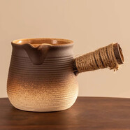 瓷牌茗茶具（cipaiming teaset）茶壺粗陶燒水壺戶外酒精爐煮茶壺陶瓷圍爐煮茶茶具套裝 漸變條紋月顏側(cè)把壺