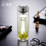 希諾（HEENOOR）玻璃杯雙層新款大容量辦公泡茶杯男士車(chē)載商務(wù)濾網(wǎng)送禮泡茶杯子 410ml 煙灰【一觸顯溫】
